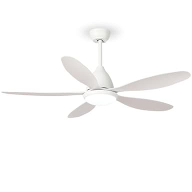 FENGYUN ELE Ventilatore da soffitto con luce, Ventilatori da soffitto bianchi da 52 pollici con telecomando, Lampada da soffitto silenziosa con motore DC e ventola reversibile-3 colori-6 velocità