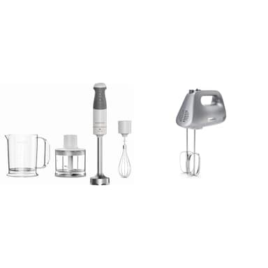 Kenwood Frullatore ad Immersione HBM40.302WH, Sistema TriBlade con 3 Lame, 1 Velocità+Turbo & HMP30.A0SI Batteur a main 450W 5 vitesses + Turbo - fouet - pétrin - corps plastique silver