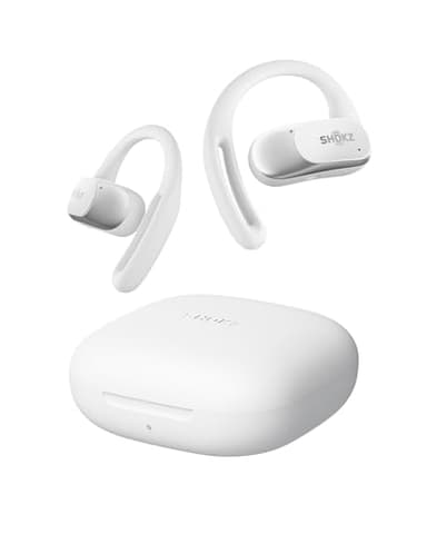 SHOKZ Cuffie Open-Ear OpenFit Air, auricolari Bluetooth wireless con microfono, con gancio auricolare Air, ricarica rapida, 28 ore di riproduzione, resistenza all'acqua IP54 per l'allenamento, Bianco