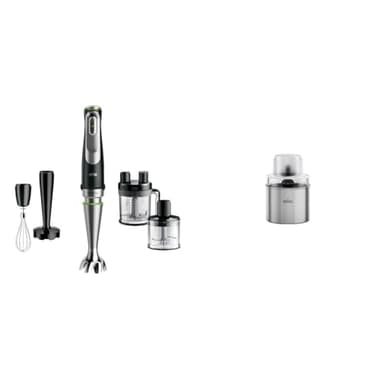 Braun MultiQuick 9 Frullatore ad Immersione, Miniprimer, Tecnologia Active PowerDrive, Nero & Accessorio Macina Caffè Macina Spezie per Minipimer MultiQuick MQ7X, MQ7WH, Argento