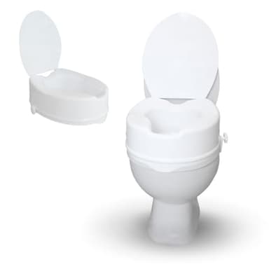 Mobiclinic, Rialzo wc per anziani, 14 cm, Titán, Marchio europeo, Alza water, Con coperchio, Mobilità ridotta, Disabili, Sistema di fissaggio laterale, Ausili, Bianco