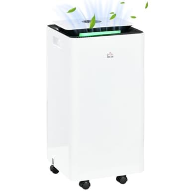 HOMCOM Deumidificatore Portatile da 12L/Giorno con 5 Modalità, 2 Velocità, Deumidificatore Silenzioso con Timer 24h e Ruote, Adatto Fino a 25 m³, 25x25x50.5 cm, Bianco