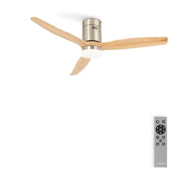 CREATE / WINDCALM DC/Ventilatore da soffitto con motore a corrente continua nichel chiaro pale in legno naturale/Silenzioso, timer