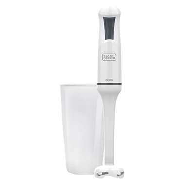 Black+Decker - Frullatore a Immersione BXHB500E 600W | Design Compatto ed Ergonomico | Piede Smontabile in Plastica | Antischizzi | Bicchiere Dosatore Incluso | Plastica | Bianco