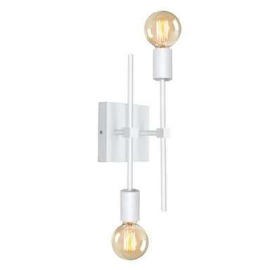 Lampada da Parete Retro Industriale con 2 Luci Regolabile E27 Interno Metallo Applique da Parete Illuminazione da Parete Vintage per Bagno Specchio Moderno Quadrato Luce per Camera da Letto(Bianco)
