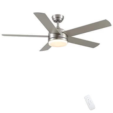 CJOY Ventilatore da Soffitto con Luce e Telecomando Silenzioso, Lampada da Soffitto con Ventilatore Dimmerabile LED Sand Nickel 132 cm 5 pale, Ventilatore da Soffitto con Illuminazione Reversibile