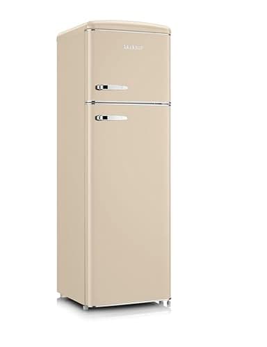SEVERIN RKG 8985 [EEK D] frigorifero retrò con applicazioni cromate, congelatore superiore, illuminazione a LED, 1-7°C, volume netto 246 L, solo 39 dB, crema, RKG 8985