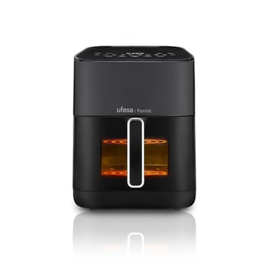 Ufesa Parrot, Friggitrice ad Aria Doppia Resistenza con Vapore, 6 L, 1800 W, 10 Programmi Preimpostati, Finestra e Luce Interna, Ricettario Incluso