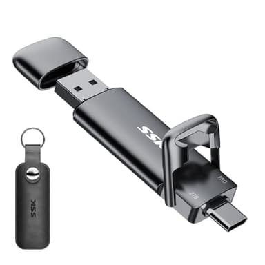 SSK SSD esterno portatile da 2TB Dual USB 3.2 Gen 2 Unità a stato solido fino in lettura, adattatore USB A + tipo C 2 in 1 Disco rigido SSD da 2TB per laptop, tablet e altro