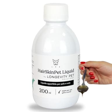 LPS HairSkinPet Liquid Integratori per Cani e Gatti Appetibile per Pelo e Cute | Omega 3, Olio di Pesce, Vitamine e Minerali per Lucentezza e Salute della Cute Gatto e Cane | 200ml Made in Italy