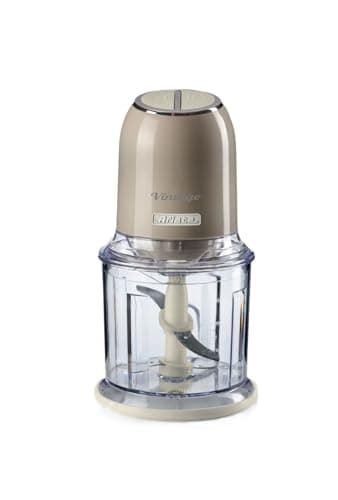 Ariete Tritatutto Vintage 438, Tritaverdure e Tritaghiaccio Elettrico con 2 Velocità, 4 Lame in Acciaio Inox, Piedini Antiscivolo, 600 ml, 400W, Beige