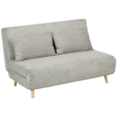 HOMCOM Divano Letto Matrimoniale con Schienale Regolabile in 3 Posizioni e 2 Cuscini, Divano Letto Clic Clac in Tessuto Effetto Lino Grigio