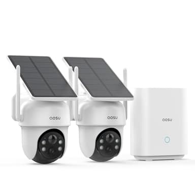 AOSU Telecamera WiFi Esterno Senza Fili, 360° PTZ Kit 2 Cam, Senza Costi di Abbonamento, 3MP 2K Solare Batteria Telecamera di Sicurezza, Auto Tracking, Visione Notturna a Colori, 5Ghz 2.4Ghz WiFi