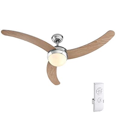 BAKAJI Ventilatore Lampadario da Soffitto 3 Pale in Legno con Lampada in Vetro Satinato 3 Velocità Inversione Rotazione Funzione Timer e Telecomando Attacco 2 Lampadine E27 Max 40W Diametro 122cm