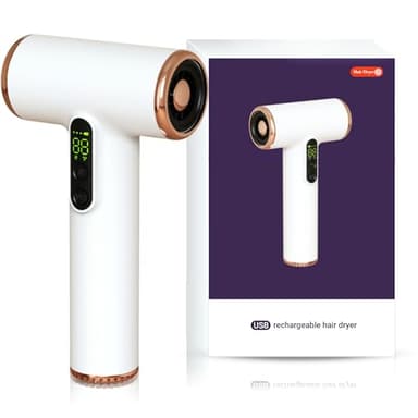 Asciugacapelli Professionale Senza Fili - Asciugacapelli con Batteria Ricaricabile USB a 3 Velocità e 3 Tempi, Asciugacapelli Portatili con Schermo Digitale per Donne in