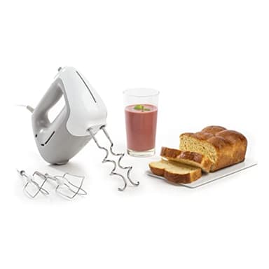 Moulinex HM450 PrepMix, Sbattitore Elettrico, Potenza di 450 W, 5 Velocità Regolabili e un Pulsante Turbo, 2 Lame in Acciaio Inox, 2 Ganci Impastatori, Utilizzo Confortevole, Bianco e Grigio