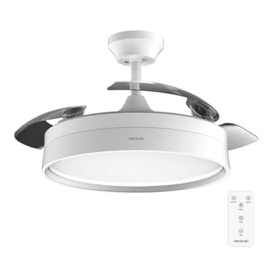 Cecotec Ventilatore da soffitto con luce e pale retrattili Energysilence Aero 4200 Invisible White. 30W, motore a DC, diametro di 42", timer, 6 velocità, telecomando e modalità inverno-estate