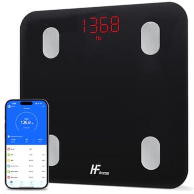 HF Bilancia Pesapersone, con 19 indici di composizione corporea Professionale Impedenziometrica Bluetooth Digitale con App Misura Peso, Massa Grassa, BMI, Massa Muscolare, Massa Ossea, Proteine