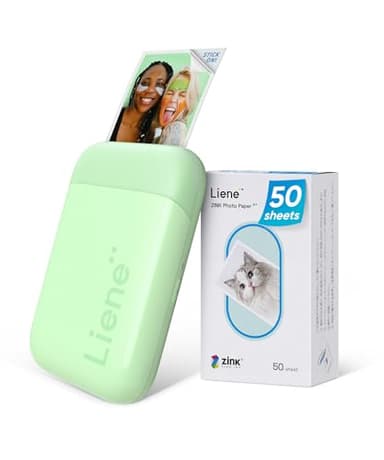 Liene Stampante Portatile, 2x3 Stampante Fotografica Istantanea con 50 Fogli di Zink Carta Fotografica Adesiva, Connessione Bluetooth, APP Dedicata, Mini Stampante per iOS & Android Smartphone, Verde