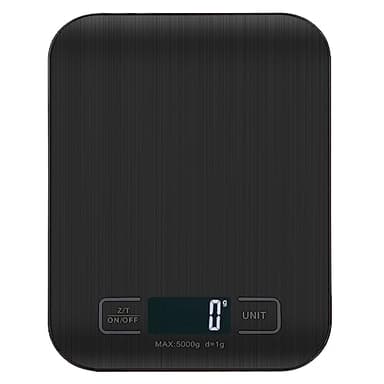 Bilancia Da Cucina Digitale, 5 kg, Bilancia Elettronica In Acciaio Inox, Elegante Bilancia Alimentare Ultra Sottile, Bilancia Elettronica Per Casa e Cucina Con Display Lcd, Funzione Tara (Nero-5kg)