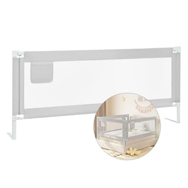 WOLTU Sponda Letto Bambini, Barriera del Letto per Bambini 180cm, Protezione Letto per Bambini Anticaduta, Regolabile in Altezza 69-87cm, in Oxford e Metallo, Grigio Chiaro