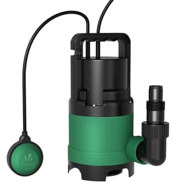 VOUNOT® Pompa Sommersa per Acque Sporche, Pompa Immersione, Portata Max 8000 l/h, Prevalenza Max 5.5 m, Immersione max 7m, Impurità Ø 25 mm, con Interruttore a Galleggiante, Verde