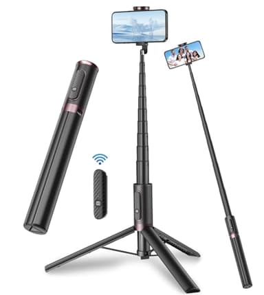 TONEOF 170CM Bastone Selfie Treppiede, Tutto in 1 Treppiede Smartphone Estensibile in Alluminio con Telecomando Wireless Selfie Stick Treppiede portatile e leggero per iPhone/Android-Nero