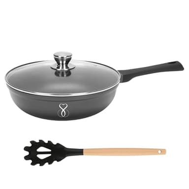 Stone&Stone Wok 30 cm estremamente Antiaderente e resistente in pietra fondo in acciaio | induzione | padelle chef professionale sviluppata con tecnologia tedesca + coperchio + cucchiaio