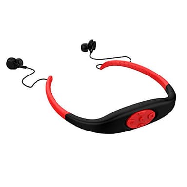 Lettore musicale MP3 con cuffia Mp3 impermeabile, stereo Hi-Fi con memoria da 8 GB, radio FM, auricolare Bluetooth per nuoto, surf, corsa, sport, design premiato (rosso)