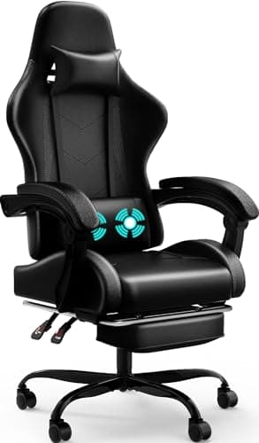 Devoko Sedia da Gaming Massaggiante con Poggiapiedi Telescopico, Sedia Gamer con Cuscino Lombare & Poggiatesta, Ergonomico Sedie da Ufficio Schienale Regolabile 90-135°, Portata 150 kg (Nero)