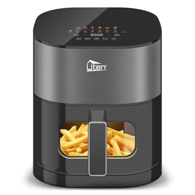 Uten Doppia Resistenza Friggitrice ad Aria 5,5 L con Finestra, Schermo Colori, 14 Menu Preimpostati, Avvio Ritardato, Filtro dell'olio, 2 Resistenza Controllare Indipendente, Cibo Senza Capovolgimento