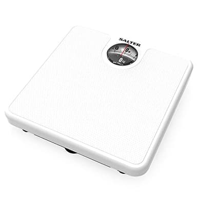 Salter 489JS WHDR Bilancia pesapersone meccanica, display di facile lettura con lente ingrandita, misura il peso preciso in libbre e chilogrammi, nessuna batteria necessaria, bilancia bianca