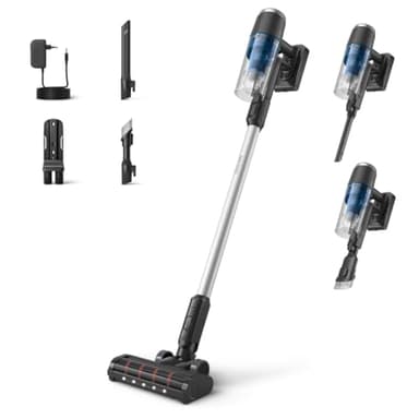 Philips Aspirapolvere Cordless Serie 3000, Potente su Pavimenti duri, 60 Minuti di Autonomia, Bocchetta con Luce LED, Accessorio per Fessure e Combinato, Batteria Sostituibile, Leggero (XC3032/01)