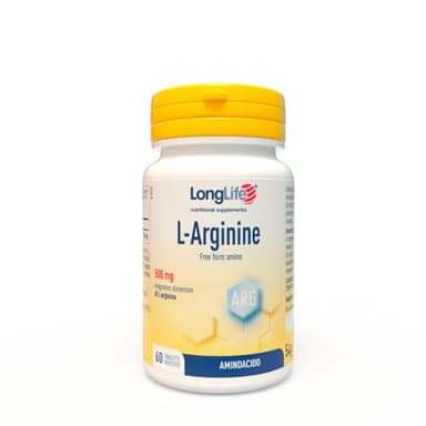 LongLife® L-Arginine | Arginina HCL 500mg per capsula | Precursore ossido nitrico (NO) | Metabolismo muscolare, vigore e resistenza alla fatica | Fino a 2 mesi di trattamento | Vegano e senza glutine