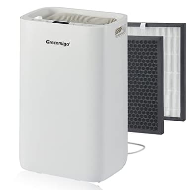 Greenmigo Deumidificatore con ionizzatore 20 l/giorno per stanza fino a 65 mq, filtro HEPA, asciugatura del lino, timer, serbatoio da 4,5 l, purificatore d'aria silenzioso per casa, cucina, ufficio