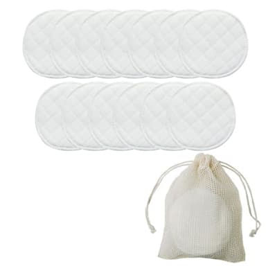Coppette per Allattamento Lavabili in cotone (11pcs), Riutilizzabili Pad Infermieristica, Antiallergici Rilievi Reggiseni（10cm，bianco，Borsa in rete di cotone）