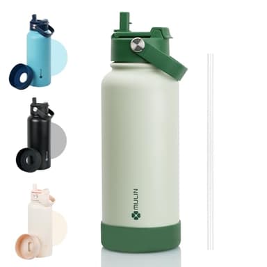 MU LIN borraccia termica 1 litro, borraccia con cannuccia, borraccia sportiva alluminio,thermos grande per bere di piu,Adatto a casa, ufficio, campeggio, palestra/Bianco