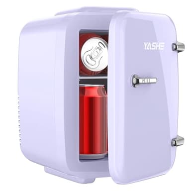 YASHE Mini frigo da camera, 4L frigorifero piccolo per la cura della pelle, 220V CA/12V CC, termoelettrico e scaldino per bevande, ufficio, dormitorio, auto, Viola