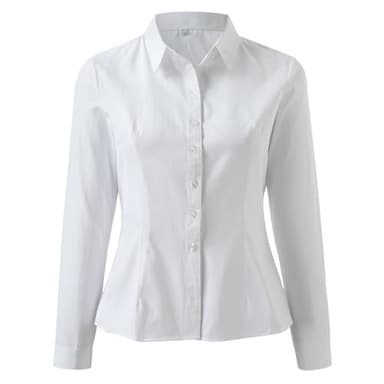 Camicia Bianca Donna Classica Elegante Camicetta Uniforme Slim Fit Camicia Seta No Stiro Cotone Camice da Lavoro Manica Lunga Cameriera Abbigliamento Camicia Curvy
