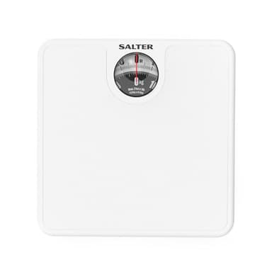 Salter 489JS WHDR Bilancia pesapersone meccanica, display di facile lettura con lente ingrandita, misura il peso preciso in libbre e chilogrammi, nessuna batteria necessaria, bilancia bianca