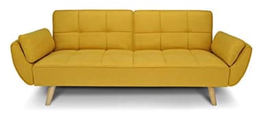 SAMIRA Divano Letto clic clac in Tessuto Vellutato Giallo - Divano 3 posti MOD. Ambra Piedi Legno Naturale …