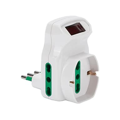 FANTON 87317 Adattatore triplo spina piccola 10A - 2 prese bipasso 16A - 1 presa bipasso italo/tedesca schuko con interruttore - protezione sovraccarico BIANCO
