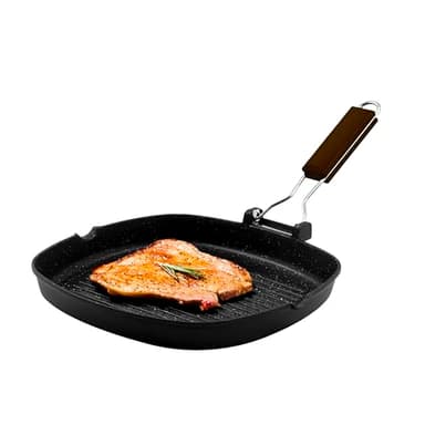 Zanetti, Bistecchiera 20 x 20 cm, Piastra grill in Alluminio Pressofuso ad Alto Spessore, Piastra Grill adatta ai Piani ad Induzione, Manico Pieghevole