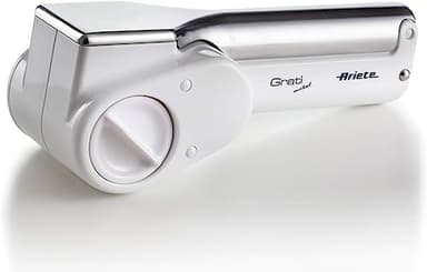 Ariete 44 Gratì Metal - Grattugia Elettrica Senza Filo - 1 kg formaggio con 1 ricarica - 2 rulli fori grandi e fini - bianco e argento