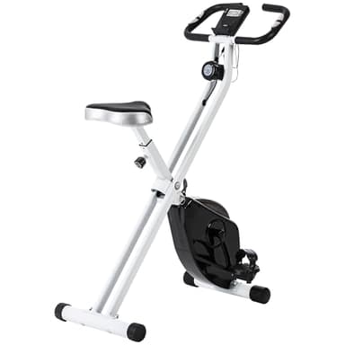 SPORTNOW Cyclette Pieghevole da Casa con Display LCD, 8 Livelli di Resistenza Magnetica e Battito Cardiaco, Cyclette da Casa con Sellino Regolabile, Supporto Integrato e Rotelle, in Acciaio, Nero