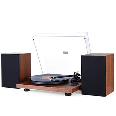 1 BY ONE Giradischi Vinili, Giradischi Stereo a Cinghia in Legno con lmpianto di Altoparlanti Hi-Fi Wireless 36W, Lettore Vinile Contrappeso Regolabile, Registrazione da Vinile a MP3