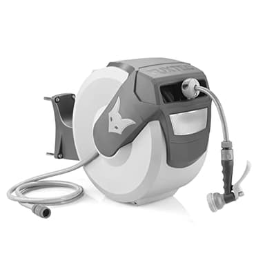 Fuxtec Avvolgitubo Automatico Grigio a Muro FX-WSA30G da 30 m di Tubo Acqua Flessibile ½ Pollice con Easy Fix per Una Facile irrigazione - Orientabile a 180° (65x29x46 cm)