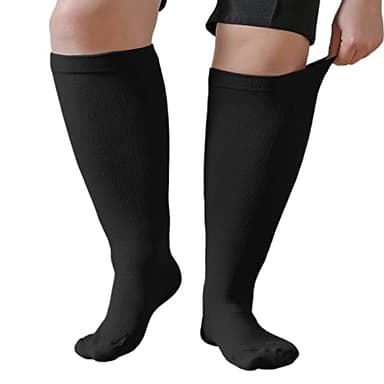 PUTUO Calze a Compressione Graduata da Uomo e Donna: Calzini a Compressione Gambaletti Contenitivi per Sport Corsa Viaggi Gravidanza Ciclismo Viaggi in Aereo 1 Paia nero 2XL