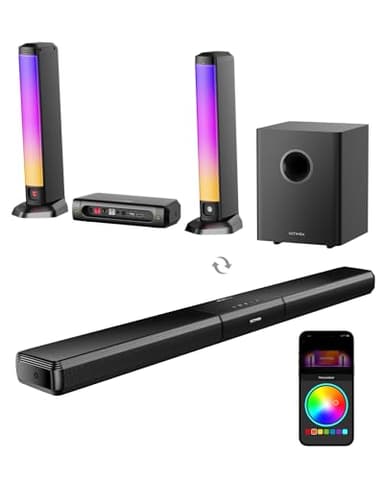 ULTIMEA 5.1ch Soundbar Compatibile con Dolby Atmos, Impianto Surround Soundbar TV con Subwoofer, Staccabile Sound Bar PC con Luce RGB, Potenza di Picco 320W, HDMI eARC/OPT/AUX/BT, Apollo S80