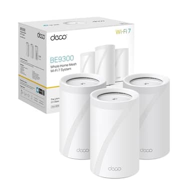 TP-Link WiFi 7 Deco BE65(3-pack) Router Mesh WiFi, BE9214Mbps Tri-Band, Canali 320 MHz, Porta Ethernet da 2,5 Gbps, WiFi 7 Senza Precedenti, Alexa, Funziona con Qualsiasi ISP e Modem, 3 Pacchi